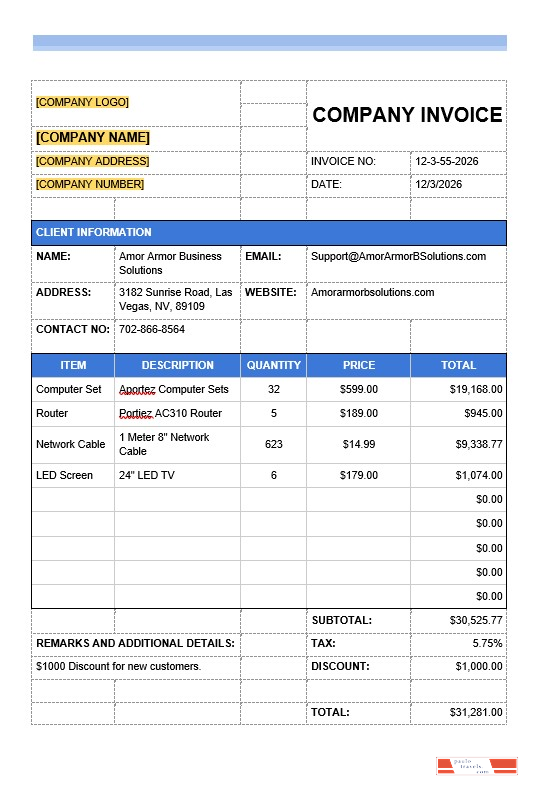 Sample IT Company Invoice Template PSD template
